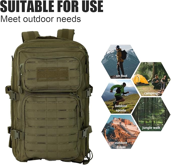 Small Tactical Backpack Assault Pack Bug Out Bag 40L Military Backpack with Molle for Hiking Hunting Rucksack Trekking (Green)