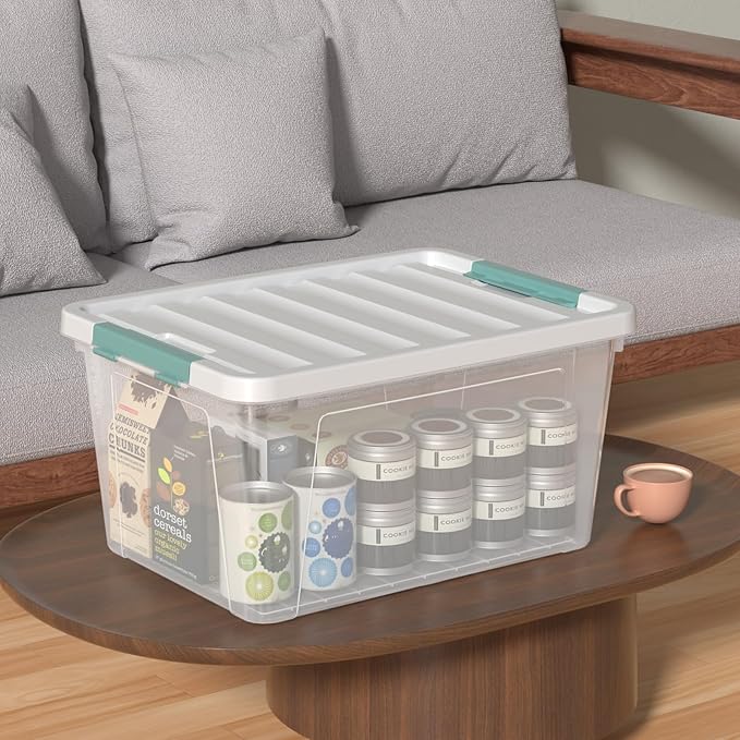 35 Quart Plastic Storage Bin with Lid Large Clear Latch Storage Box 4-Pack