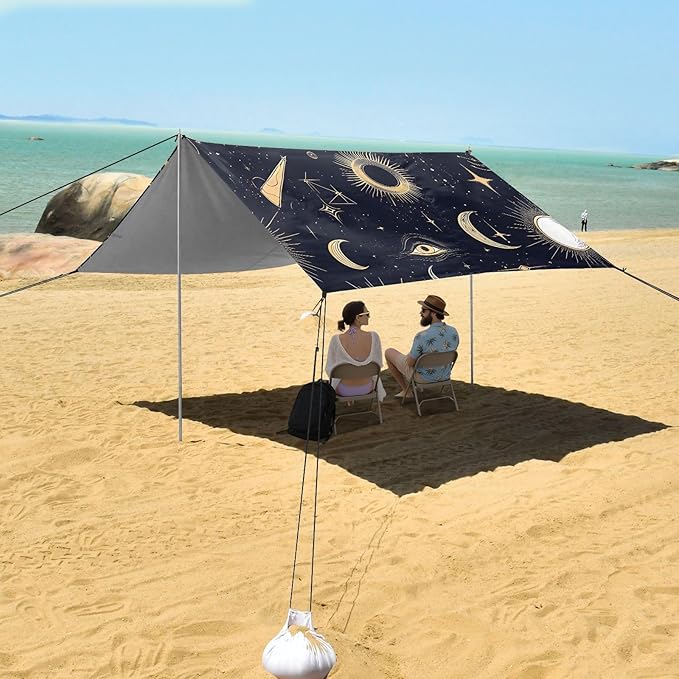 ALAZA Sun Moon Eyes Alchemy Beach Tent Sun Shelter UPF50+ Protection Beach Shade Canopy w/ 4 Sandbags for Outdoor Camping Fishing Backyard Fun Picnic 10x9 ft