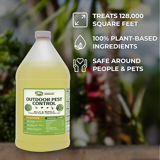 Mosquito Magician 1 Gallon Liquid Concentrate with a 2 Gallon Pump Up Sprayer - User-Friendly - Ideal for Yards Lawns Patios - Kills Mosquitoes Fleas Fire Ants - Includes 6 Natural Essential Oils
