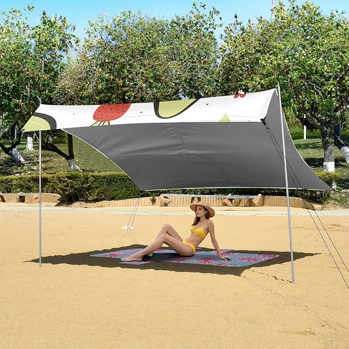 ALAZA Avocado Strawberry Heart Beach Tent Sun Shelter Portable Canopy Sunshade for Outdoor Camping Picnics Backyard Fun 10x9 ft