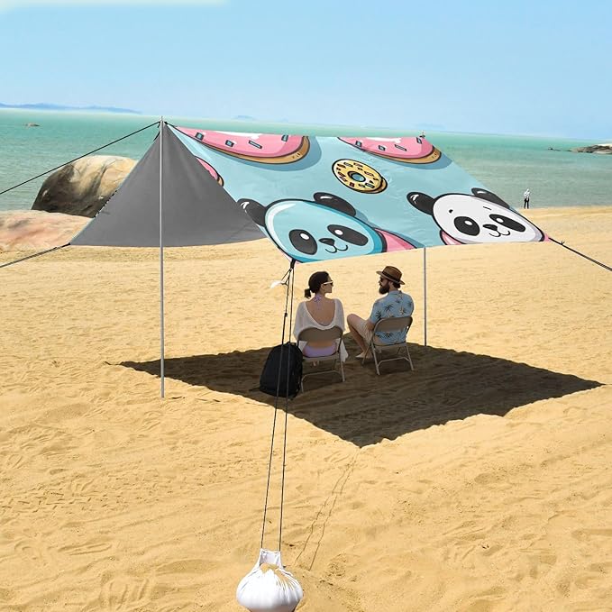 ALAZA Cute Panda Donut Seamless Beach Tent Sun Shelter Portable Canopy Sunshade for Outdoor Camping Picnics Backyard Fun 10x9 ft