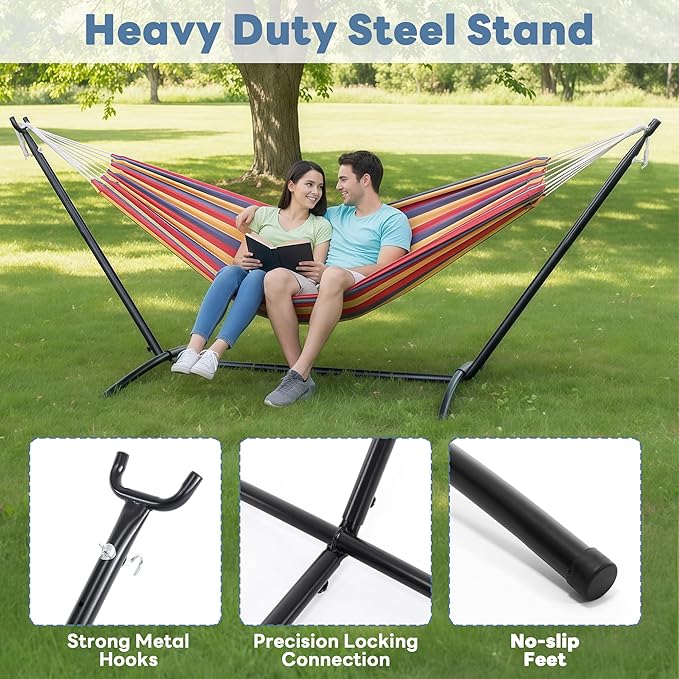 DUMOS Hammock Stand Only Heavy Duty Hammock Stands for Double 2 Person Portable Steel Stand for Outside Garden Backyard Patio Pool Beach with Carrying Case