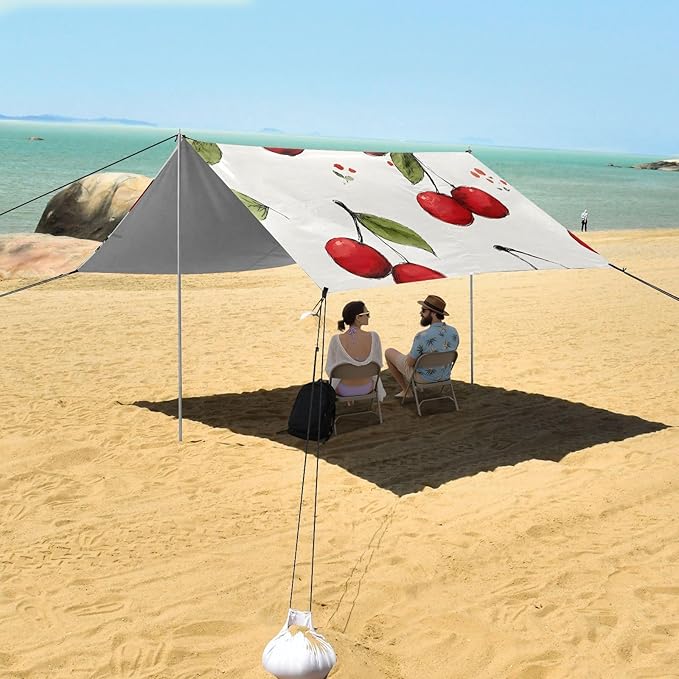 ALAZA Red Cherry Pattern Beach Tent Sun Shelter Portable Canopy Sunshade for Outdoor Camping Picnics Backyard Fun 10x9 ft