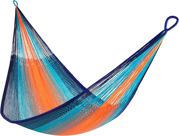 Handwoven Hammock by Yellow Leaf Hammocks - Family Size Fits 2+ PPL 550lb max - Weathersafe Super Strong Easy to Hang Ultra Soft Artisan Made - Color: Blue - Orange