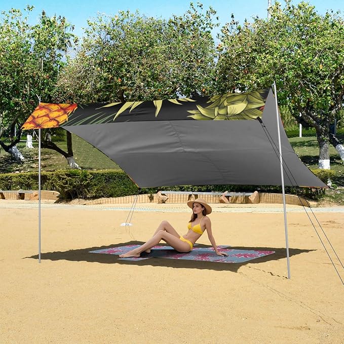 ALAZA Pineapples on Dark Beach Tent Sun Shelter Portable Canopy Sunshade for Outdoor Camping Picnics Backyard Fun 10x9 ft