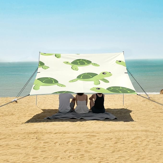 ALAZA Cartoon Turtle Pattern Beach Tent Sun Shelter Portable Canopy Sunshade for Outdoor Camping Picnics Backyard Fun 10x9 ft