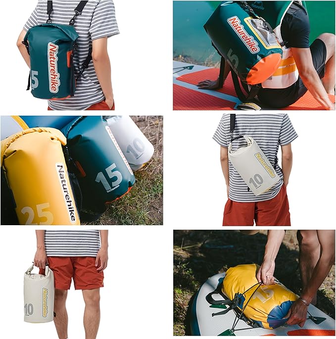 Naturehike PVC Floating Waterproof Dry Backpack 10L/15L Waterproof Pouch with Wider Shoulder Straps Roll Top Waterproof Backpack Sack for Travel Swimming Boating Kayaking Camping (White 10L)