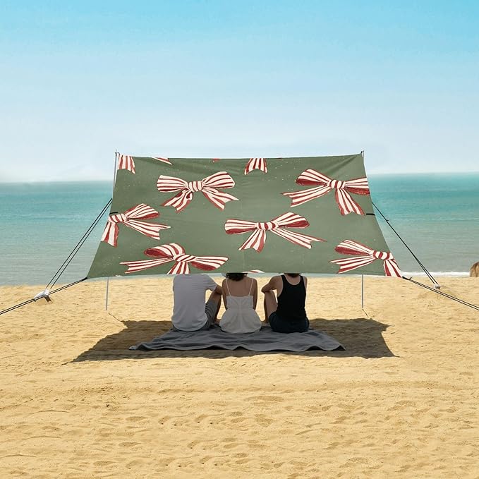ALAZA Red White Striped Bow Pattern Beach Tent Sun Shelter Portable Canopy Sunshade for Outdoor Camping Picnics Backyard Fun 10x9 ft