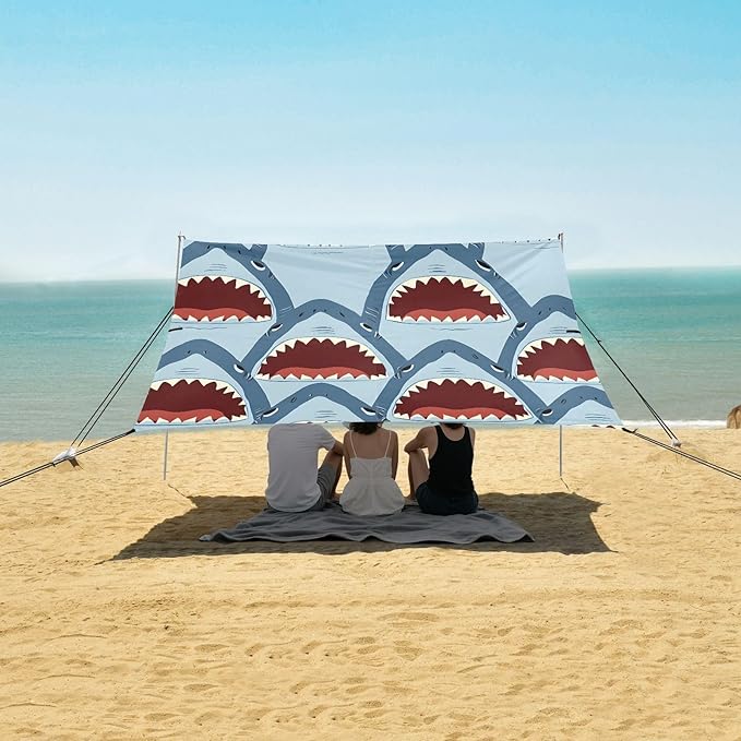 ALAZA Shark with Open Mouth Pattern Beach Tent Sun Shelter Portable Canopy Sunshade for Outdoor Camping Picnics Backyard Fun 10x9 ft