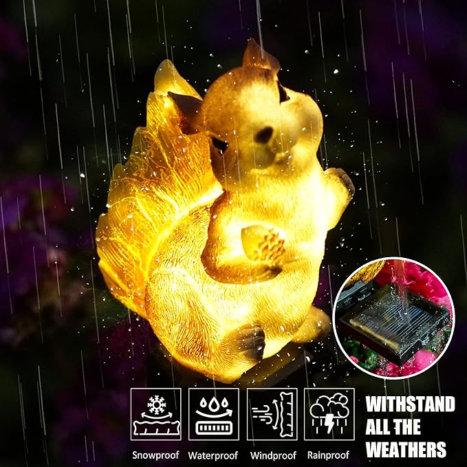 SmilingTown Solar Squirrel Garden Lights - Outdoor Decorative Stake Light Waterproof for Yard Patio Pathway Lawn Ornaments Garden Decorations Gifts (2 Packs)