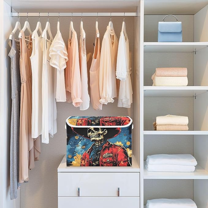 AIXIWAWA Lidded Storage Cube (Anime Skull Cowboy) Fabric Foldable Closet Bins with Flip Lid and Handles Organizer Basket Container 16.5 x 12.6 x 11.8 IN