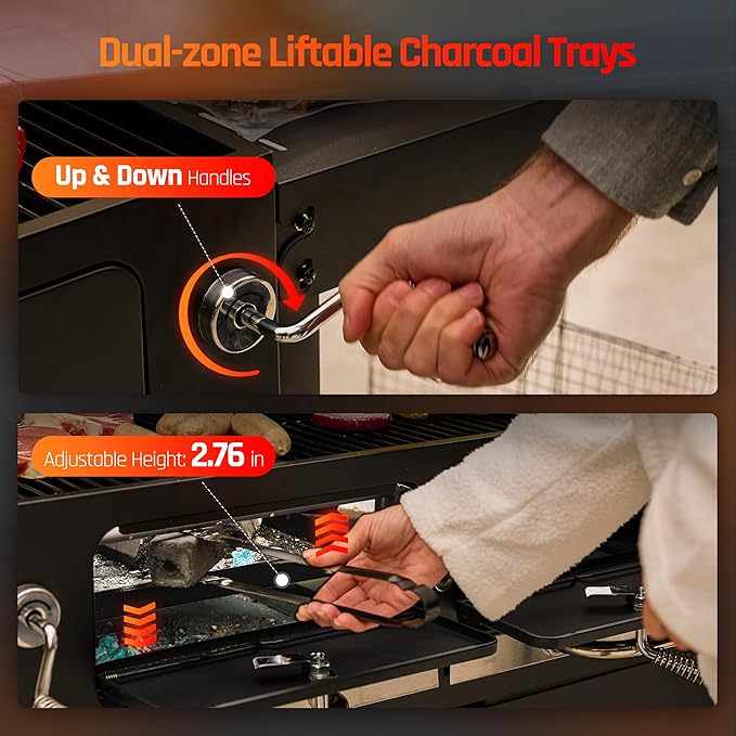 NATURAL EXPRESSIONS Charcoal Grills36 Outdoor Barbecue GrillHeavy Duty Dual-Zone Smoker Grill with 2 Lifting Charcoal TraysFoldable Side TablesOversized Cooking Area for bbqYardParty