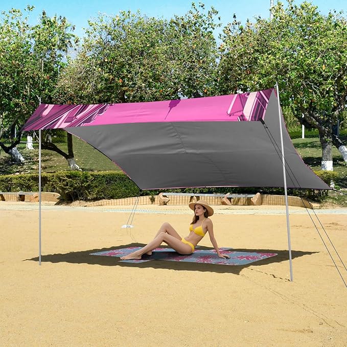 Beach Canopy with Windproof Ropes &amp Sandbags Beach Tent Sun Shade Sun Shelter for Camping Trips Fishing Backyard Fun or Picnics Eiffel Tower