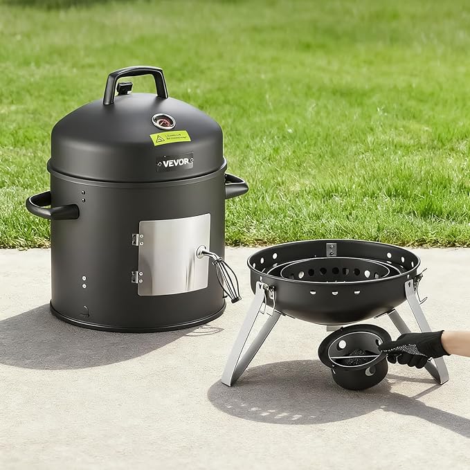 VEVOR Charcoal Smoker 16 Vertical Charcoal BBQ Grill Coated Steel Barbecue Smoker with 2 Grilling Grates Thermometer Air Vents &amp Removable Ash Tray Ideal for Backyard Patio Parties Cooking