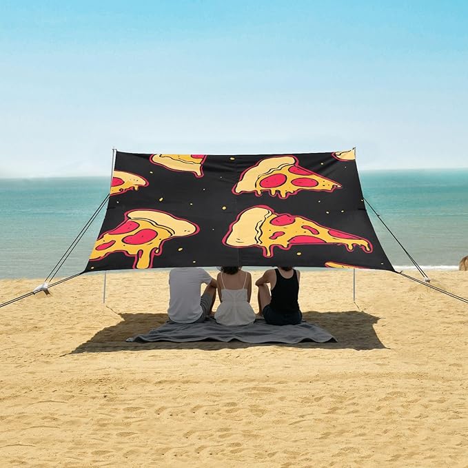 ALAZA Pizza on Black Beach Tent Sun Shelter Portable Canopy Sunshade for Outdoor Camping Picnics Backyard Fun 10x9 ft