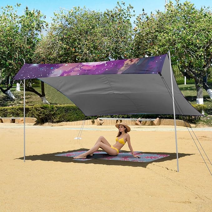 ALAZA Cute Sloth Cartoon Nebula Beach Tent Sun Shelter Portable Canopy Sunshade for Outdoor Camping Picnics Backyard Fun 10x9 ft