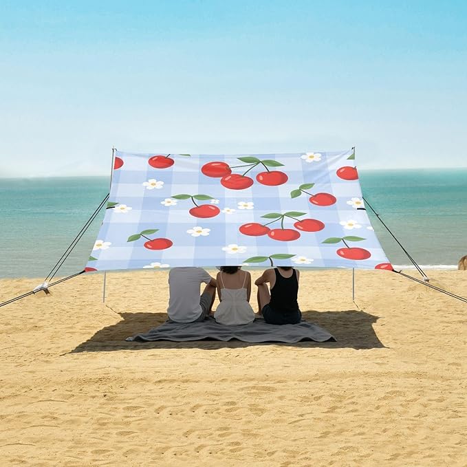 ALAZA Red Cherry Plaid Pattern Beach Tent Sun Shelter Portable Canopy Sunshade for Outdoor Camping Picnics Backyard Fun 10x9 ft