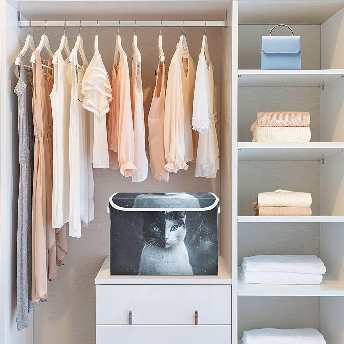 Storage Cube with Lid Two Face Cat Print 16.5×12.6×11.8 IN Collapsible Large Capacity Foldable Storage Basket Bin Organizer