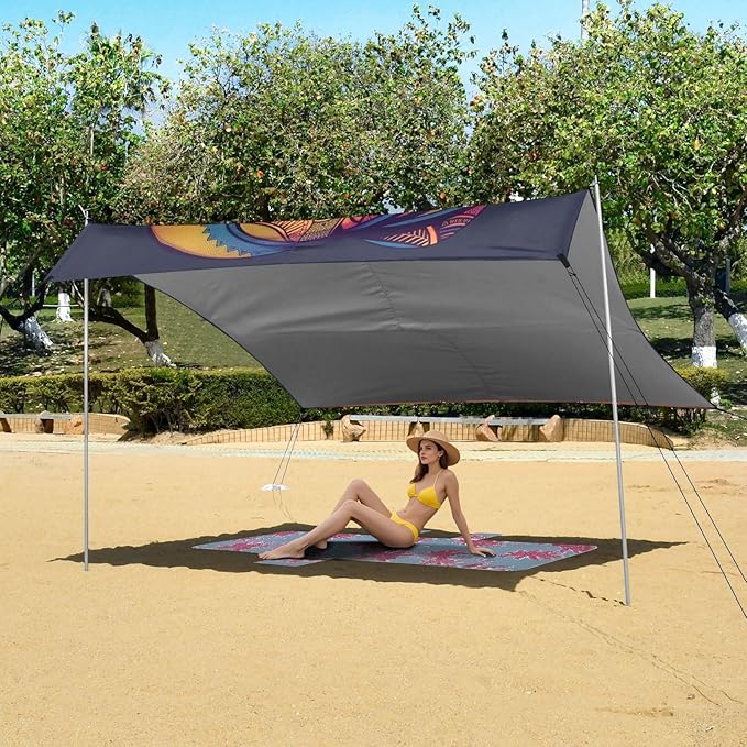 ALAZA Beautiful African Woman Portrait Beach Tent Sun Shelter Portable Canopy Sunshade for Outdoor Camping Picnics Backyard Fun 10x9 ft