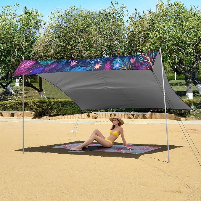 ALAZA Salamander Cute Axolotl Beach Tent Sun Shelter UPF50+ Protection Beach Shade Canopy w/ 4 Sandbags for Outdoor Camping Fishing Backyard Fun Picnic 10x9 ft