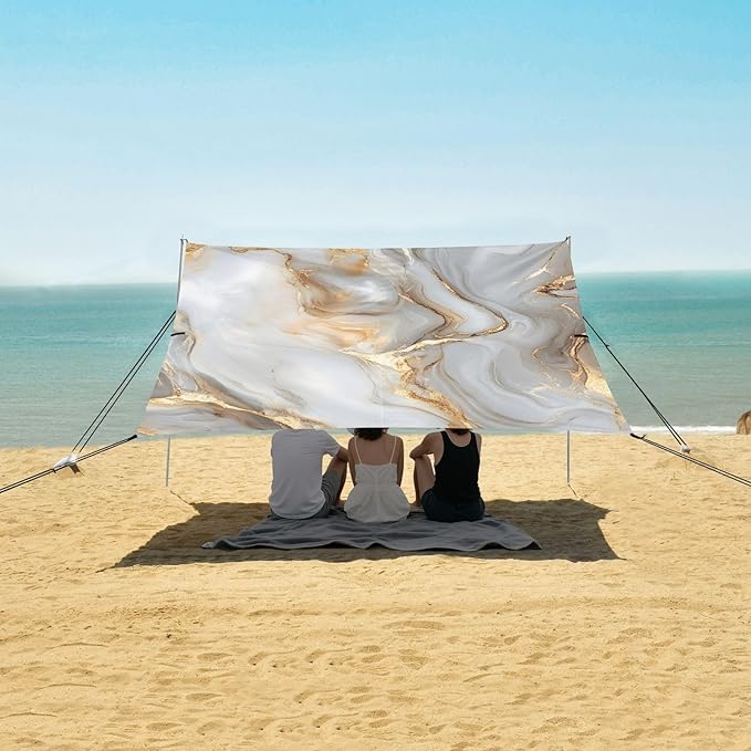 ALAZA White Gold Marble Pattern Beach Tent Sun Shelter Portable Canopy Sunshade for Outdoor Camping Picnics Backyard Fun 10x9 ft