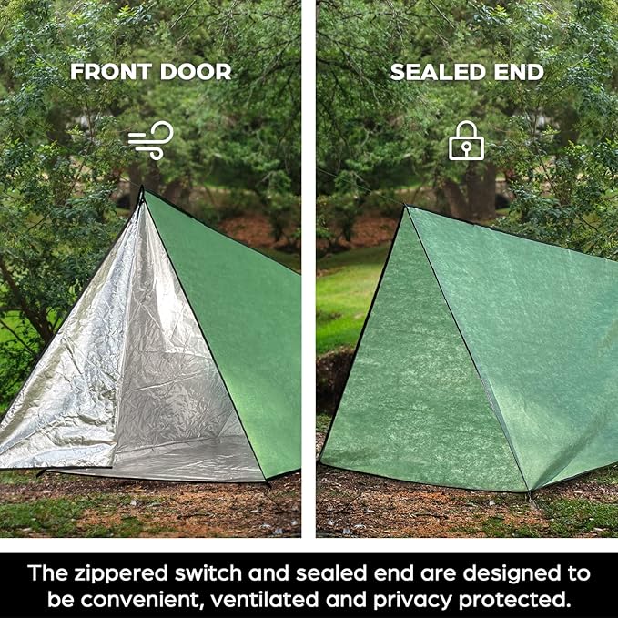 LYN Extra Large Zipper Reusable Survival Emergency Shelter TentThermal Waterproof Fireproof Lightweight Bugout with Paracord✚Stake for CampingFirst AidHiking&ampBushcraft