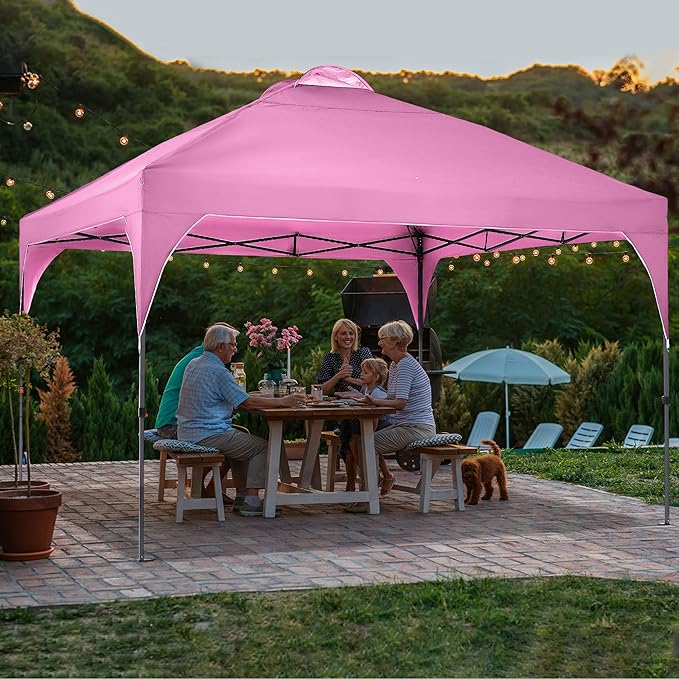GDY 12X12 Pop Up Canopy Tent Outdoor Canopy Tent Commercial Instant Gazebos Portable Shelter Canopies for Patio/Outdoor/Wedding Parties and Events Pink.