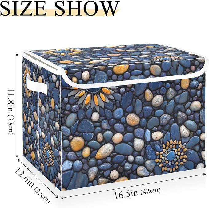 Storage Cube with Lid Pebble Blue Print 16.5×12.6×11.8 IN 1 Pack Collapsible Large Capacity Foldable Storage Basket Bin Organizer