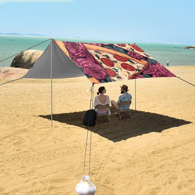 ALAZA Pizza Roses Pattern Beach Tent Sun Shelter Portable Canopy Sunshade for Outdoor Camping Picnics Backyard Fun 10x9 ft