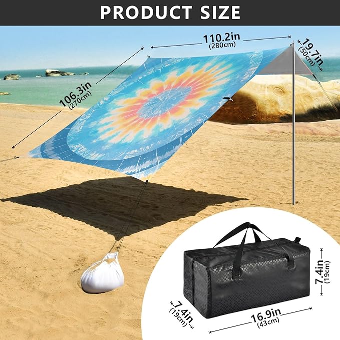 Aliceblue Tie-dye Background Rainbow Colors Beach Cabana UPF50+ Lightweight Large Portable Sun Shelter with Carrying Bag for Camping Picnics Backyard &amp Fishing