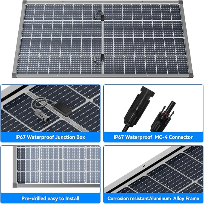 Bifacial 100W Solar Panel Kit with 10A PWM Charge Controller Cables Connectors &amp Mounting Brackets for RV Boat Marine Home Outdoor Off-Grid Solar System (200W Kit)