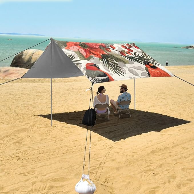 ALAZA Poinsettia Cardinal Bird Beach Tent Sun Shelter UPF50+ Protection Beach Shade Canopy w/ 4 Sandbags for Outdoor Camping Fishing Backyard Fun Picnic 10x9 ft