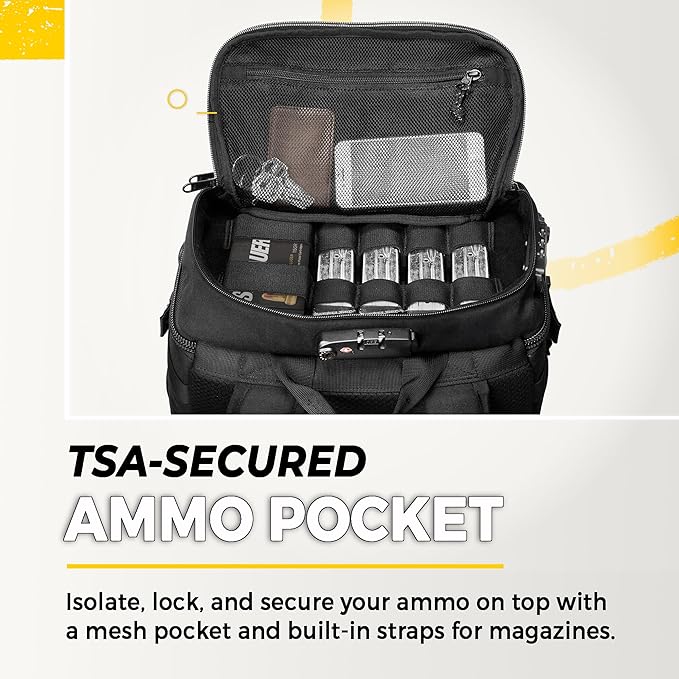 TradeSmart Range Backpack for Handguns Ammo &amp Shooting Gear with 3 Lockable Compartments Ear &amp Eye Protection Kit Optional