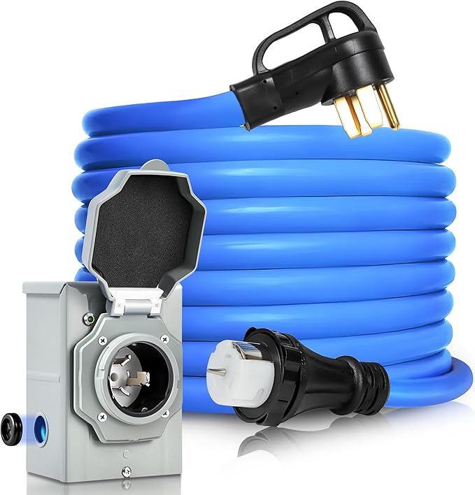 50 Amp Generator Cord and Pre-Drilled Power Inlet Box Generator Cords 50FT 50 Amp 125V/250V Generator Power Cord NEMA 14-50P / SS2-50R Twist Lock Connector