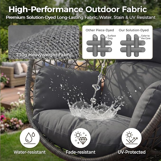 RADIATA Hanging Egg Chair with Stand Outdoor Swing Egg Chair with Thick Cushion Rattan Bird Cage Eggshell Basket Seat Patio Swinging Hammock Chair for Outside Backyard Dark Grey
