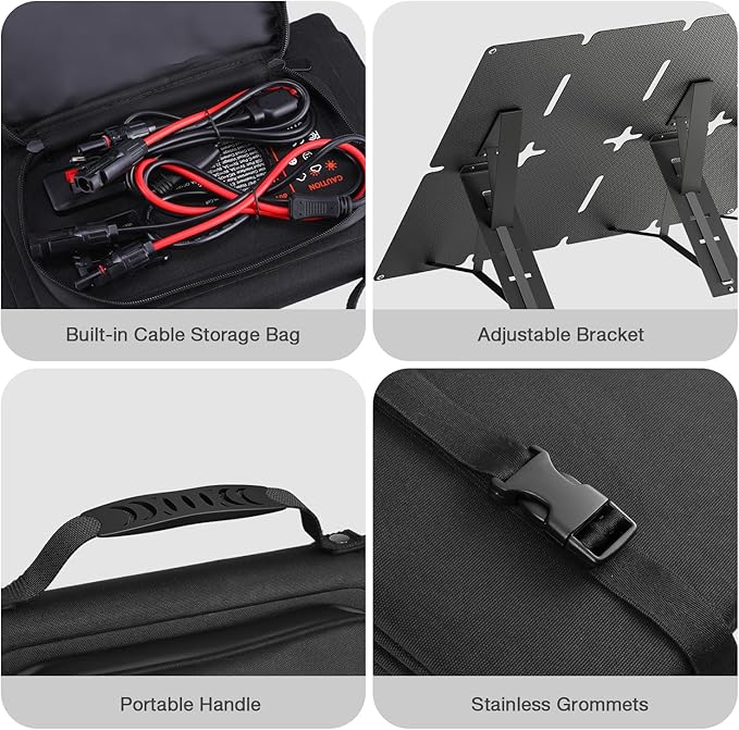 GRECELL 80W Foldable Solar Panel Portable Solar Charger with USB-A and USB-C QC3.0 (18W) IP67 Waterproof Outdoor Cell Phone Solar Charger for Power Banks Tablets Small Power Station