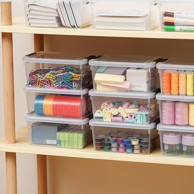 Citylife 1.3 QT 20 Packs Small Storage Bins Plastic Storage Container Stackable Box with Lids for Organizing Clear White