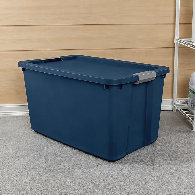 Extra Large 34 Gallon Storage Bin with Secure Latching Lid Plastic Storage Container Tote Box Blue for Garage Basement Home Organization
