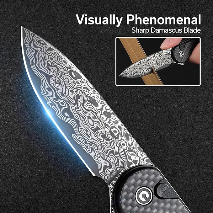 CIVIVI Elementum II Pocket Folding Knife 2.96 Damascus Blade Utility Knife with Deep Carry Pocket Clip for EDC C18062PB-DS1