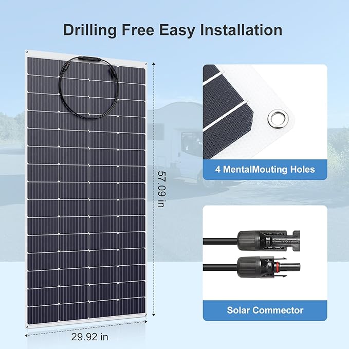 Solarapex 200watt Flexible Solar Panel -Lightweight Mono Solar with ETFE Coating IP68 Waterproof Fiberglass Protection for 12V Battery Charging in RV Boat Marine Camping &amp Off-Grid(200W)
