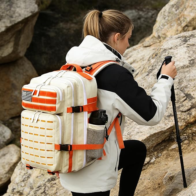 Military Tactical Backpack 45L/25L 3 Day Assault Pack Molle Daypack Hiking Backpack for Men and Women (Beige-Yellow 45L)