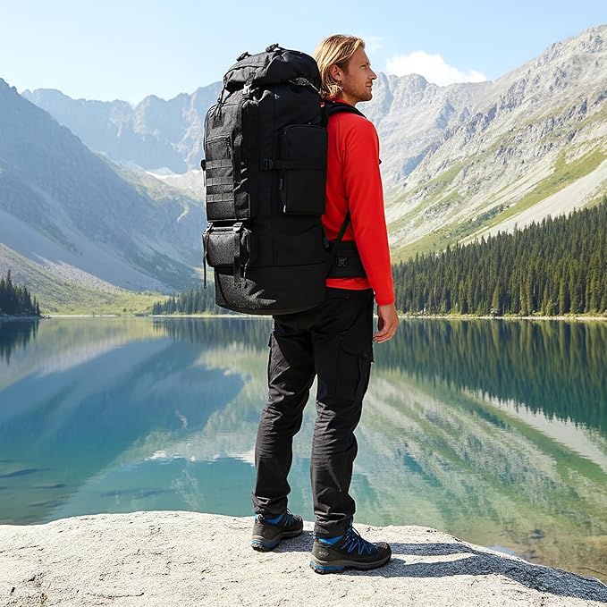 Goaste 100L Camping Hiking Backpack Molle Military Tactical Rucksack Waterproof Large Travel Daypack Adjustable Survival Hunting Sports Bag for Men and Women Hiking Camping Touring(Black)