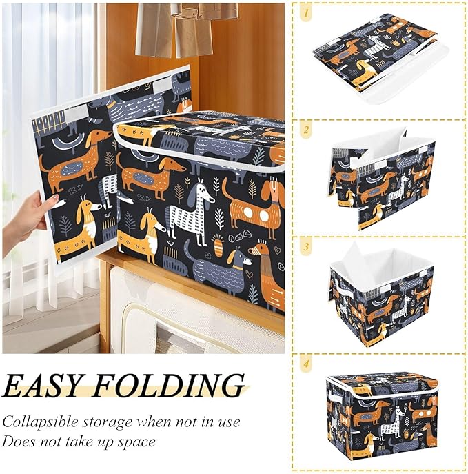 Dachshund Fabric Storage Bins with Lids and HandleFoldable Storage Bins with LidsCloset Organizers for Clothes Storage Room Organization Office Storage Chest Organizer