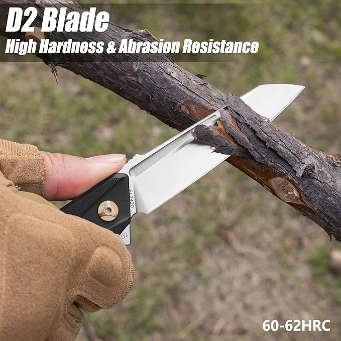 FLISSA 2PCS Folding Knife Set Pocket Knife with D2 Steel Blade G10 Handle Pocket Clip Lightweight Tactical Knife for Camping Hiking Hunting EDC Daily Use Outdoor Activities(Black)
