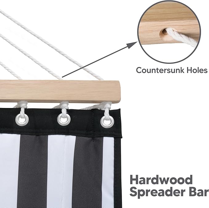 SUNCREAT Two Person Hammock with 12ft Stand Included Max 475lbs Capacity Heavy Duty Free Standing Hammock Black Stripes