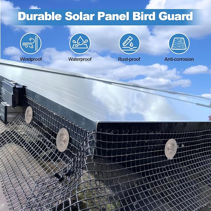 INCIKITI Critter Guard for Solar Panel Bird-Guard 6in x 100ft PVC Coated Pigeon Netting 1/2 Bird Mesh with 100 Fastener Clips 20 Tie Wire Cutting Scissor Gloves Pigeon Solar Panel Mesh for Bird