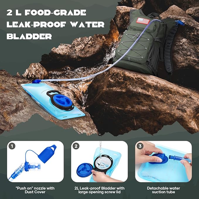 Maelstrom Hydration Hiking Backpack with 2L/3L Water Bladder High Flow Bite Valve Water Backpack Men Women Lightweight Insulation for Hiking Cycling Running Climbing Camping