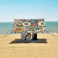ALAZA Daisy Flower Peace Vintage Beach Tent Sun Shelter UPF50+ Protection Beach Shade Canopy w/ 4 Sandbags for Outdoor Camping Fishing Backyard Fun Picnic 10x9 ft