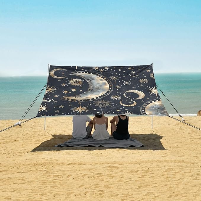 ALAZA Astrology Bohemian Moon Stars Beach Tent Sun Shelter Portable Canopy Sunshade for Outdoor Camping Picnics Backyard Fun 10x9 ft